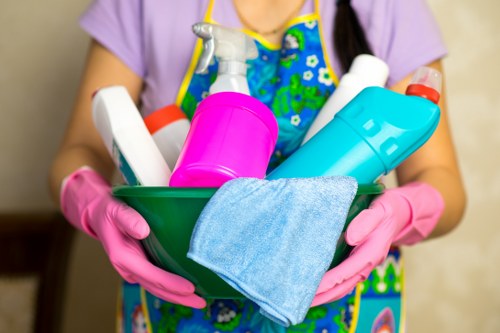 Person viewing cookie policy information on a cleaning services website